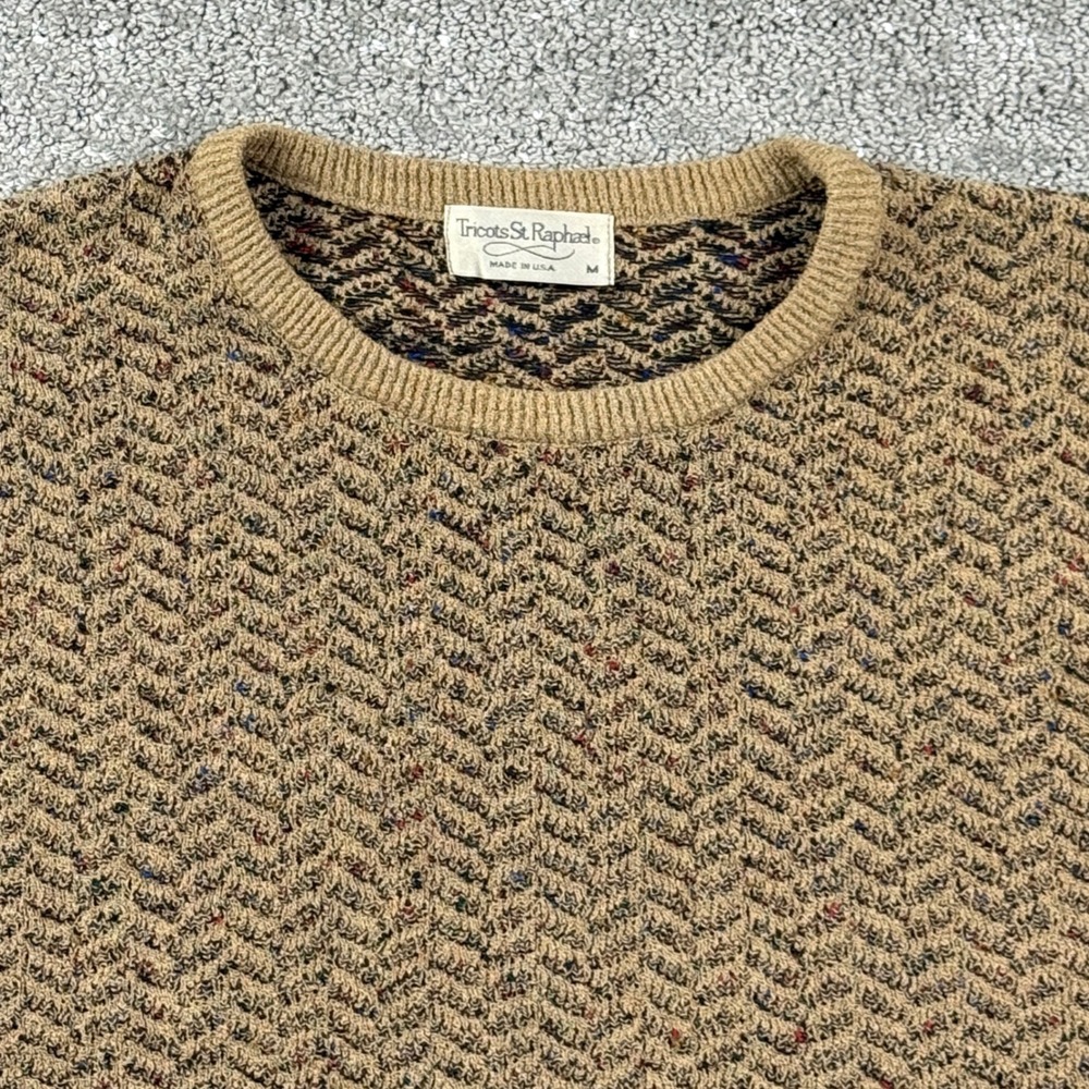 Vintage Tricots St Raphael Sweater Mens M Geometric Knit Made USA Brown